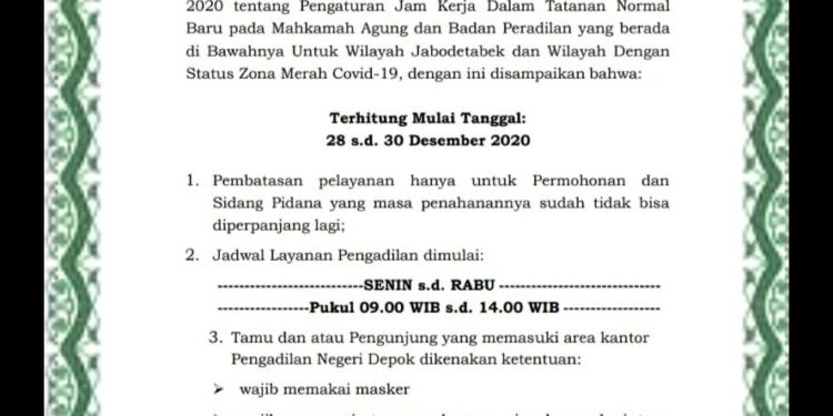 Pelayanan Lockdown, PN Depok Tetap Gelar Sidang