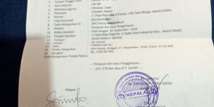 Pengusaha Jasa Travel Laporkan, Direktur PT. RYSA KARYA LINTAS INDONESIA