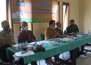 Kades Desa Tamansari Sunandar,S.PdI Melalui Musdes Terkait Perubahan APBDes T.A 2021, Wujud Transparansi
