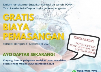 Gratis Biaya Sambungan Baru PDAM Depok Diperpanjang Hingga Akhir Tahun 2021