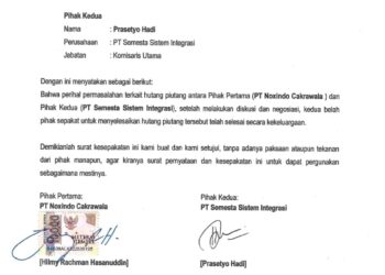 PT Semesta Sistem Integrasi dan PT Noxindo Cakrawala Selesaikan Sengketa Pembayaran Kabel Rp 8 Miliar Secara Kekeluargaan
