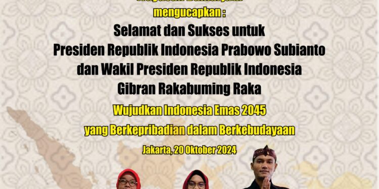 SELAMAT BEKERJA PRESIDEN PRABOWO SUBIANTO DAN WAKIL PRESIDEN GIBRAN RAKABUMING RAKA, WUJUDKAN TATA KELOLA KEBUDAYAAN MENUJU INDONESIA EMAS BERKEPRIBADIAN DALAM BERKEBUDAYAAN