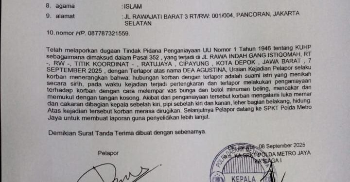Laporan Korban Dianiaya Istri Dilimpahkan Polres Metro Depok, Pelaku Penganiayaan Masih Bebas Berkeliaran